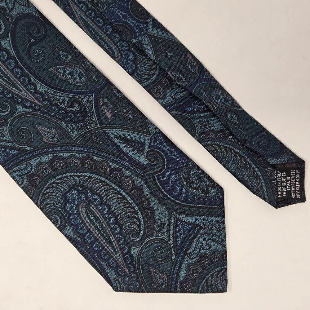 LEONARDO STRELLI TIE RACK SILK TIE GREEN GRAY PAISLEY LUXURY ITALY 3.5" X 55"